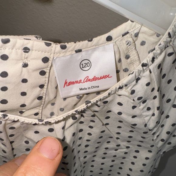 Hanna Andersson Size 120/6-7 Girls Cream With Black Polka‎ Dots Dress Cotton - Picture 3 of 5